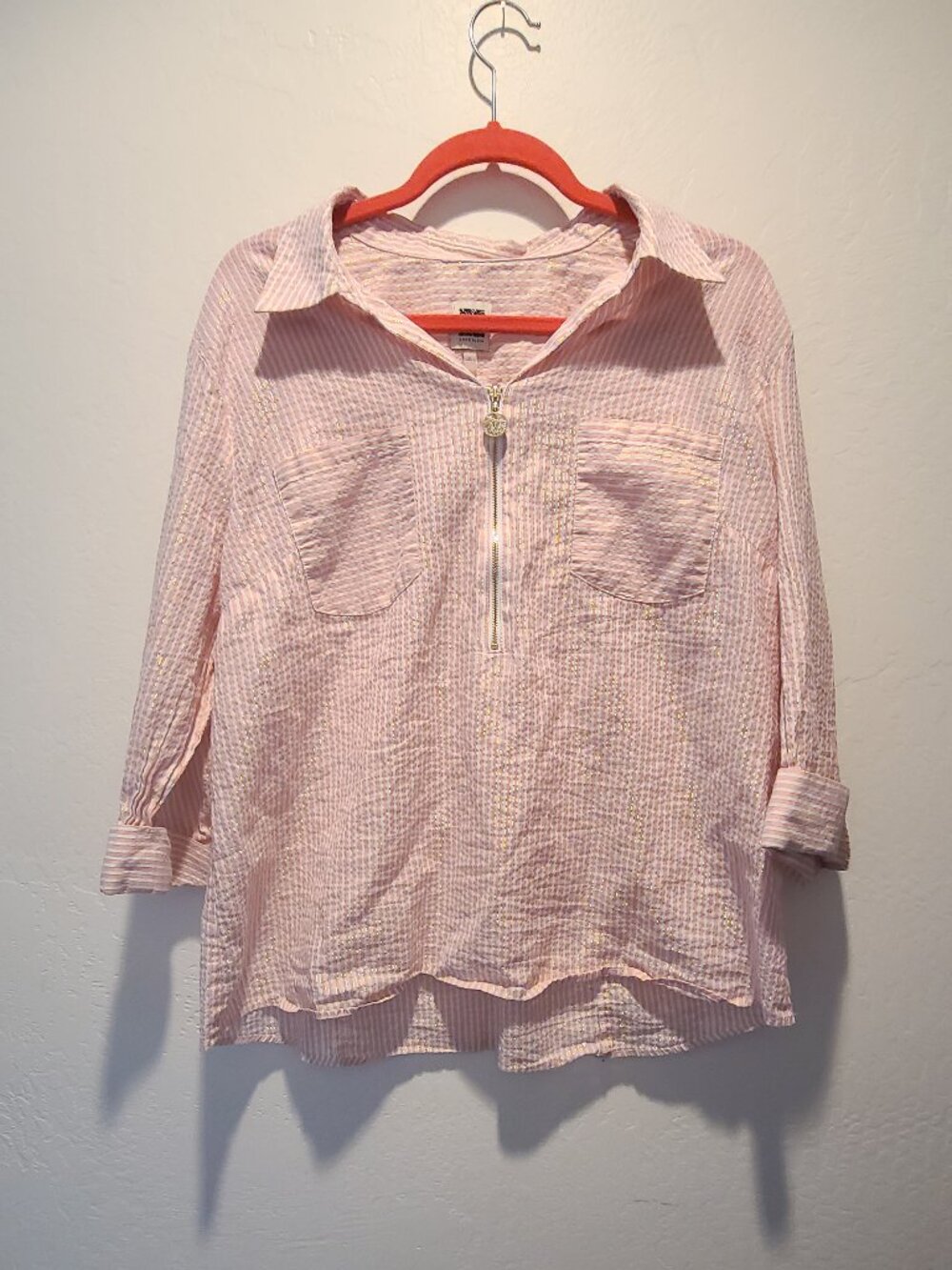 Pink White Gold Stripe Top XL